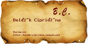 Belák Cipriána névjegykártya